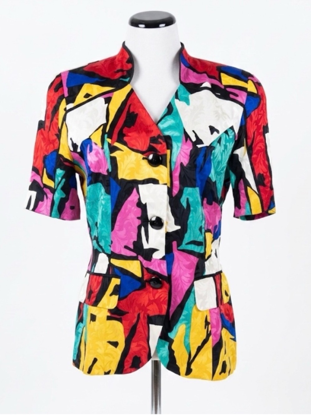 VTG 80s Anne Crimmins Umi Collections Silk Abstract Memphis Colorblock Blazer 10